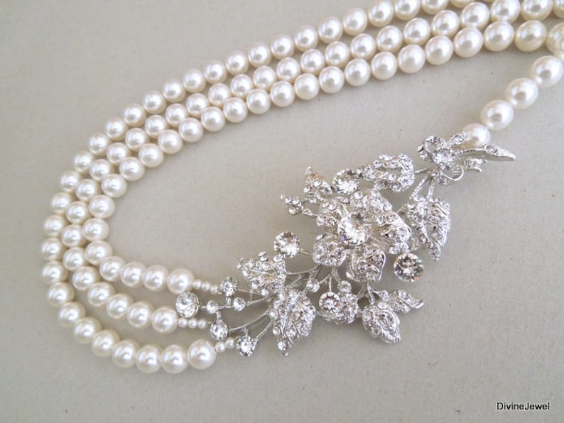 pearl bridal necklace, wedding Pearl Necklace, wedding rhinestone Necklace, crystal necklace, Statement necklace, wedding jewelry, DARCIE image 6