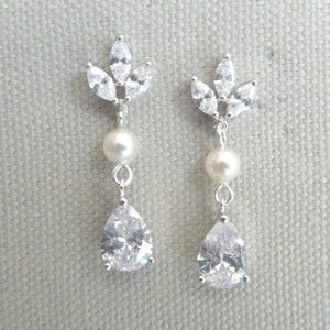 Pearl Bridal Necklace Set: Cubic Zirconia Wedding Jewelry, Silver Earrings and Backdrop Option, HOPE image 5