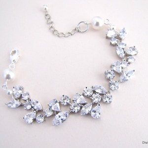 crystal bridal bracelet, wedding rhinestone bracelet, pearl bridal bracelet,  rhinestone bracelet, pearl bracelet, bridal jewelry, RACHAEL