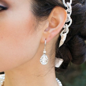 Bridal Teardrop Crystal Earrings: Vintage Style Rhinestone Dangle, Aria