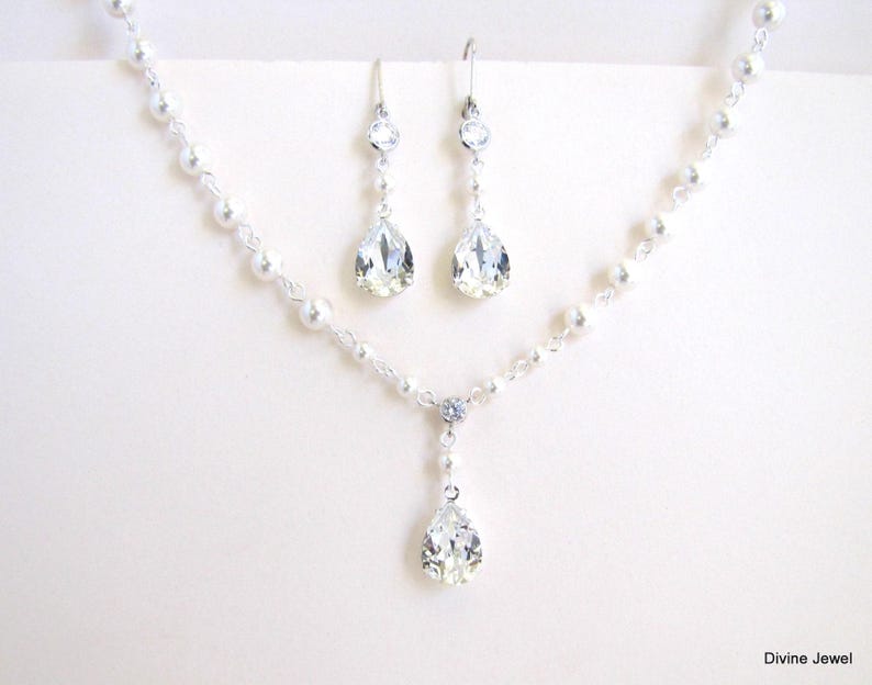 Braut Perlenkette Set, Kristall Teardrop Ohrringe Option, Layla Bild 1
