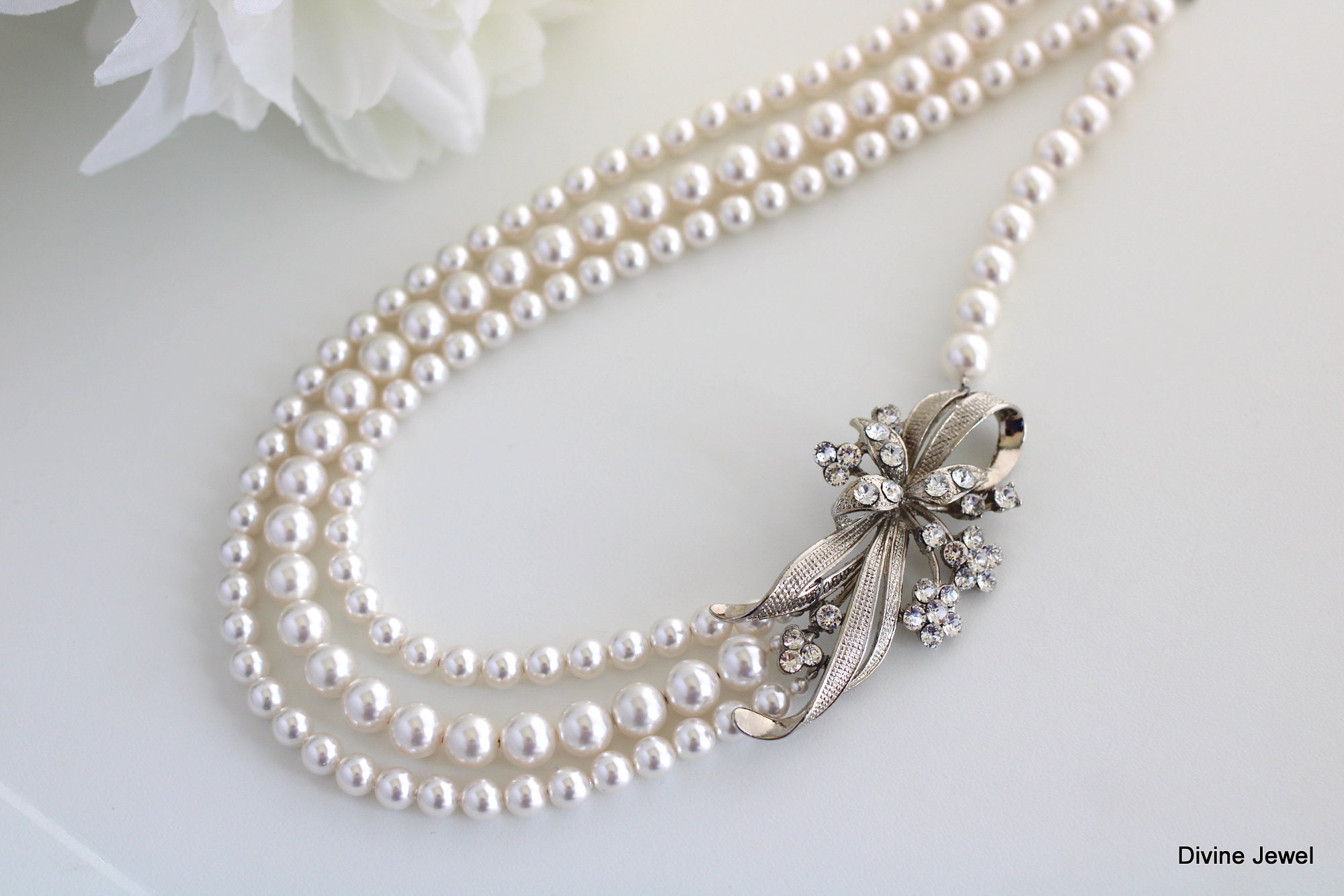 Bridal Necklace Pearl, Bow Bridal Necklace, Wedding