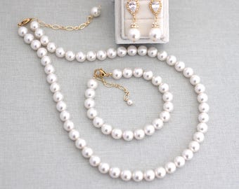 Set di gioielli da sposa, girocollo con perle, orecchini lunghi e