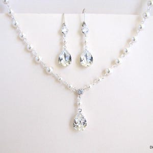 Bridal Pearl Jewelry Set: Crystal Teardrop Necklace and Earrings, Layla