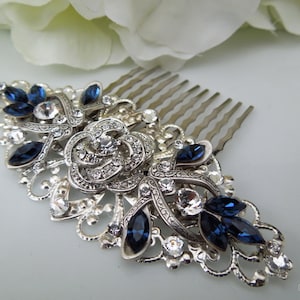 Crystal Bridal Hair Comb Wedding Hair Comb Something Blue flower and leaf wedding Hair accessories vintage style hair comb ROSELANI