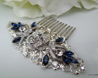 Crystal Bridal Hair Comb Wedding Hair Comb Something Blue flower and leaf wedding Hair accessories vintage style hair comb ROSELANI