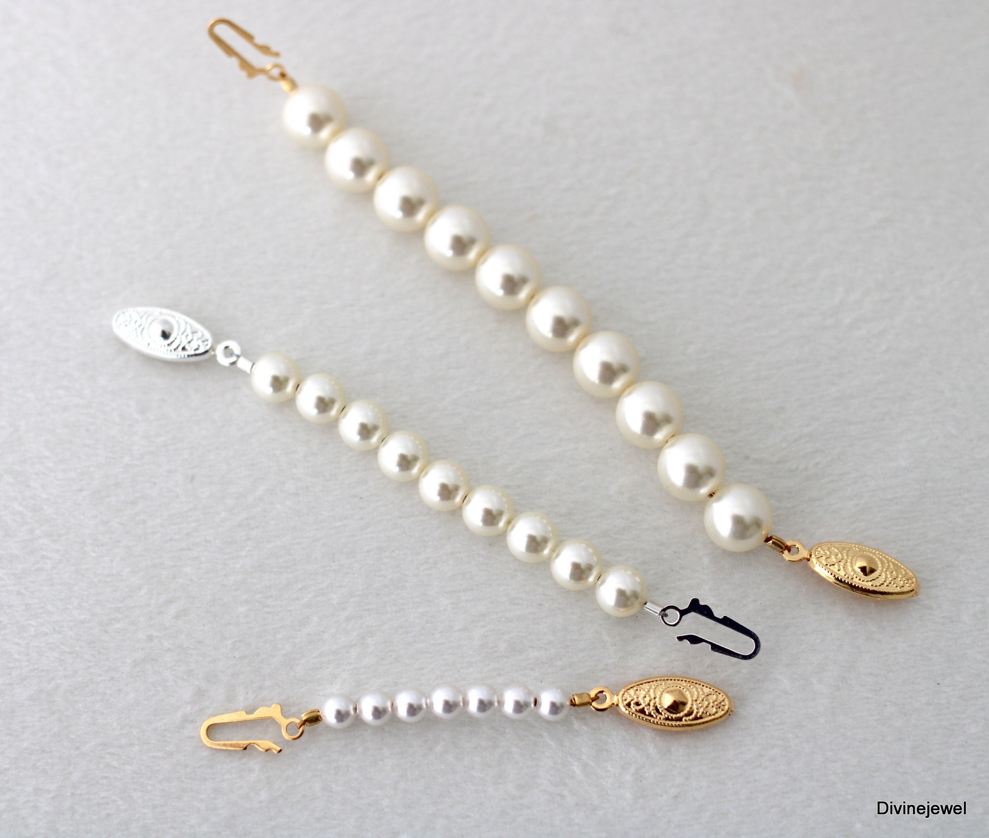 Pearl necklace extender, necklace extender, fish hook extender, adjustable necklace extender, pearl extension for necklace or bracelet 01