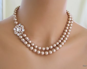 bridal Pearl Necklace, wedding Rhinestone Necklace, wedding statement necklace, bridal jewelry, pearl necklace, Rhinestone Necklace, COLLEEN