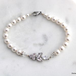 Cubic Zirconia Pearl Bridal Bracelet: Wedding Rhinestone Jewelry, Lorna