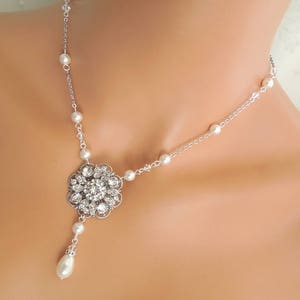 bridal Pearl Necklace, wedding Rhinestone Necklace, wedding necklace bridal jewelry, rhinestone necklace, pearl Necklace, pearl, COLLEEN image 4