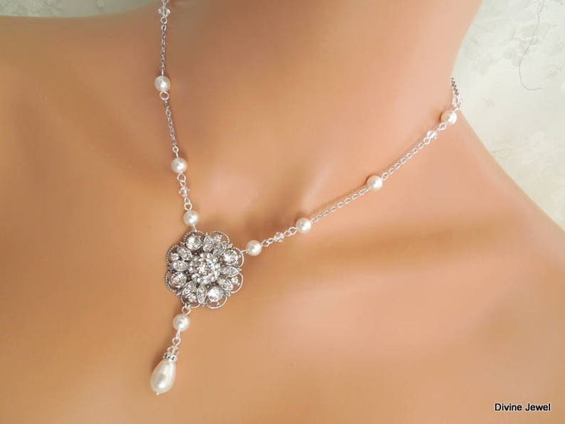 bridal Pearl Necklace, wedding Rhinestone Necklace, wedding necklace bridal jewelry, rhinestone necklace, pearl Necklace, pearl, COLLEEN image 4