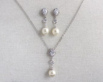 bridal jewelry set, wedding jewelry set, bridesmaid jewelry set, bridal necklace and earring set, pearl jewelry set, necklace set, EJA