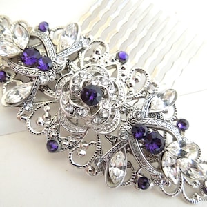 Bridal hair comb, Rhinestone Hair Comb, wedding hair accessories, wedding hair comb, bridesmaid hair comb, purple crystal comb, ROSELANI