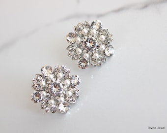 pearl Bridal earrings, wedding rhinestone earrings, bridal stud earrings, pearl earrings, rhinestone earrings, Statement Earrings, COLLEEN