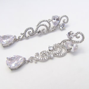 crystal earrings for bride, pear dangle earrings, crystal wedding earrings, bridal jewelry for wedding, CZ bridal teardrop earrings, ALIZ