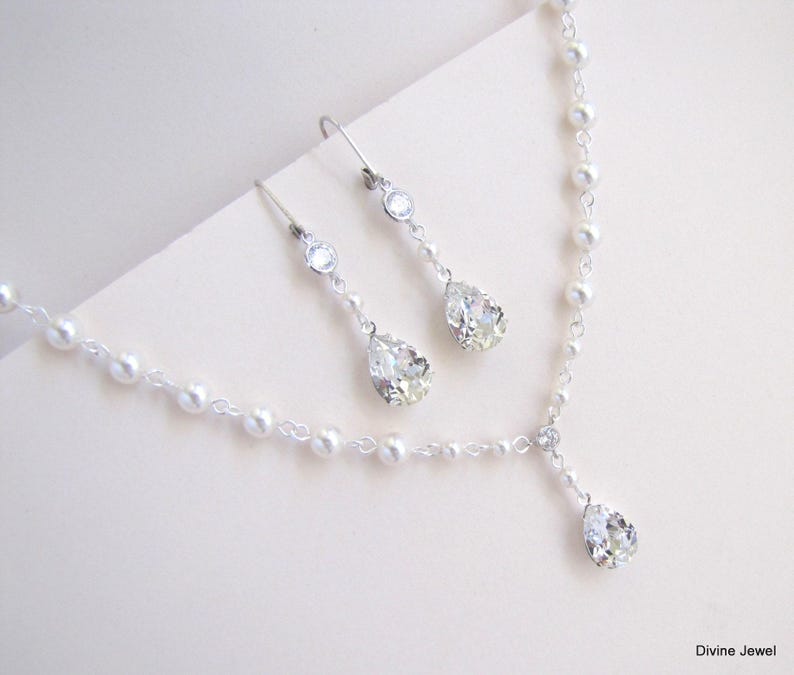 Braut Perlenkette Set, Kristall Teardrop Ohrringe Option, Layla Bild 5