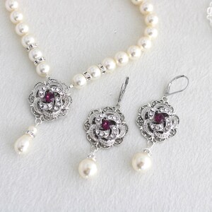 Brautschmuck Set, Perlenkette Hochzeit, Schmuckset Hochzeit, Brautjungfer Schmuckset, Brautkette und Ohrring Set, Perle, ROSELANI