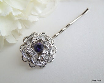 wedding hair accessory, Bridal Hair Pin, Rhinestone hair pin, wedding hair pin, purple hair pin, crystal hair pin, rose hair pin, ROSELANI