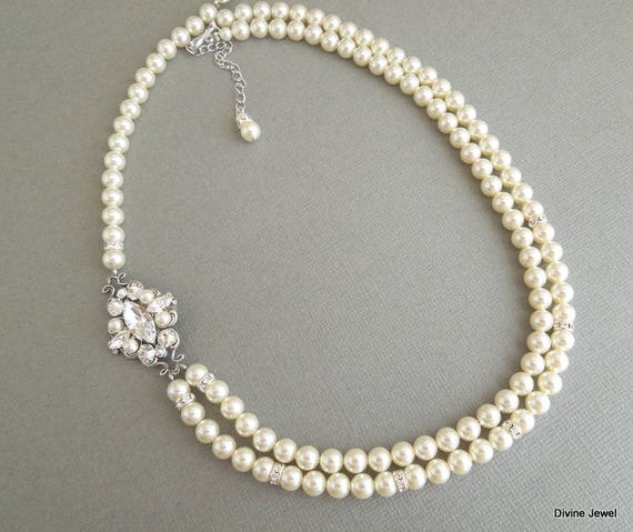 Bridal Pearl Necklace Bridal Rhinestone Necklace Wedding - Etsy