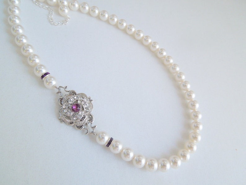 rhinestone necklace wedding necklace pearl ROSELANI pearl necklace bridal Pearl Necklace vintage style wedding rhinestone Necklace