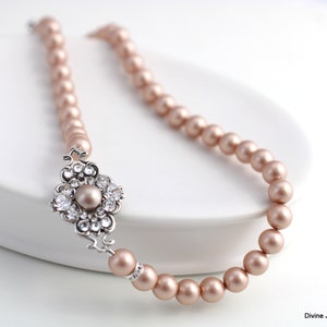 Pearl Rhinestone Champagne Necklace: Vintage Bridal Jewelry, Wedding Crystal Jewelry, Claude