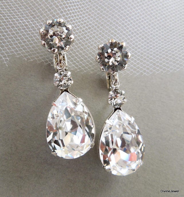 Bridal Earrings Swarovski Teardrop Crystal Chandelier Bridal Earrings Swarovski Teardrop Crystal Chandelier Clip On Wedding Statement Willow