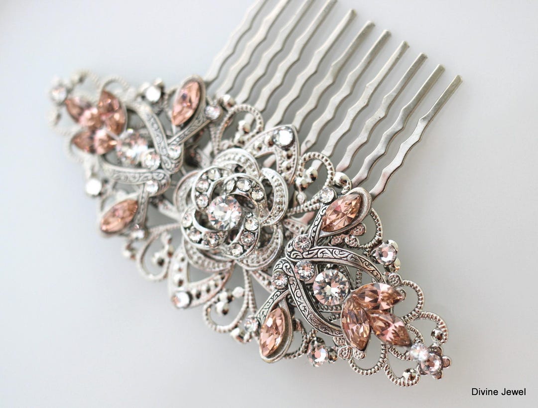 Pettine da sposa con strass in stile vintage: fiore e foglia in oro
