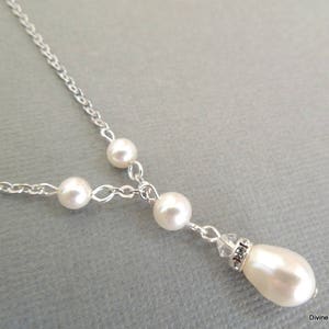 Pearl Bridal Necklace: Rhinestone Wedding Simple Jewelry EMILY