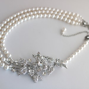 pearl bridal necklace, wedding Pearl Necklace, wedding rhinestone Necklace, crystal necklace, Statement necklace, wedding jewelry, DARCIE image 9