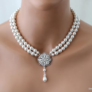 wedding necklace for bride wedding necklace pearl and rhinestone necklace statement bridal jewelry pearl wedding jewelry for brides COLLEEN