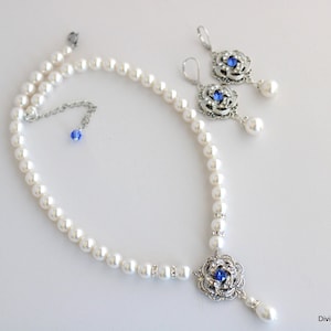 Etwas Blaues Perlenkette und Ohrring Set Brautschmuck Set Braut etwas Blaues Perlenset Hochzeit Schmuck Halskette Ohrringe ROSELANI