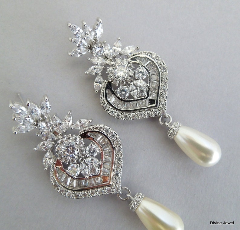 wedding rhinestone earrings XENA bridal earrings chandelier rhinestone earrings pearl earrings vintage style Bridal crystal Earrings