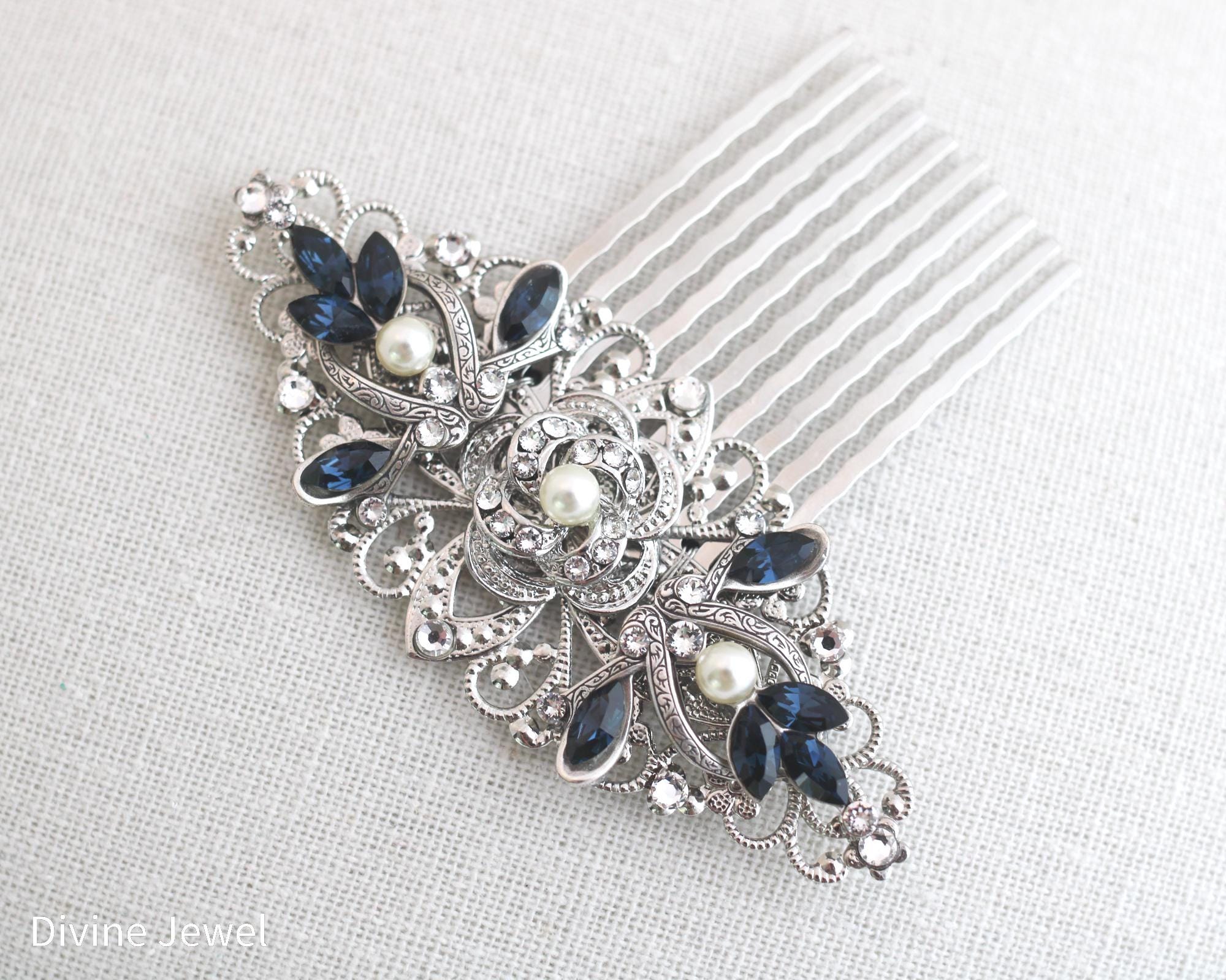Pettine per Capelli da Sposa Fiore Lato Fermagli per Capelli Strass Perla Fascia Floreale Strumenti per Capelli Accessori per Matrimoni Sposa Damigella d'onore, Verde