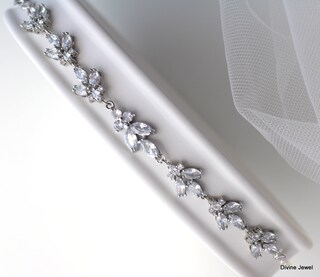 Bracciale Da Sposa Elegante In Argento Con Zirconi E Brillantini - 19x2 Cm - In Confezione Regalo