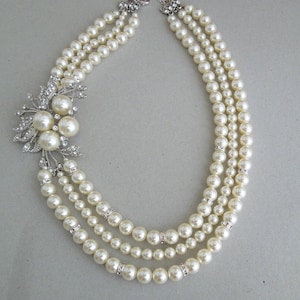Bridal Pearl and Crystal Necklace, Statement Bridal Necklace, Wedding ...