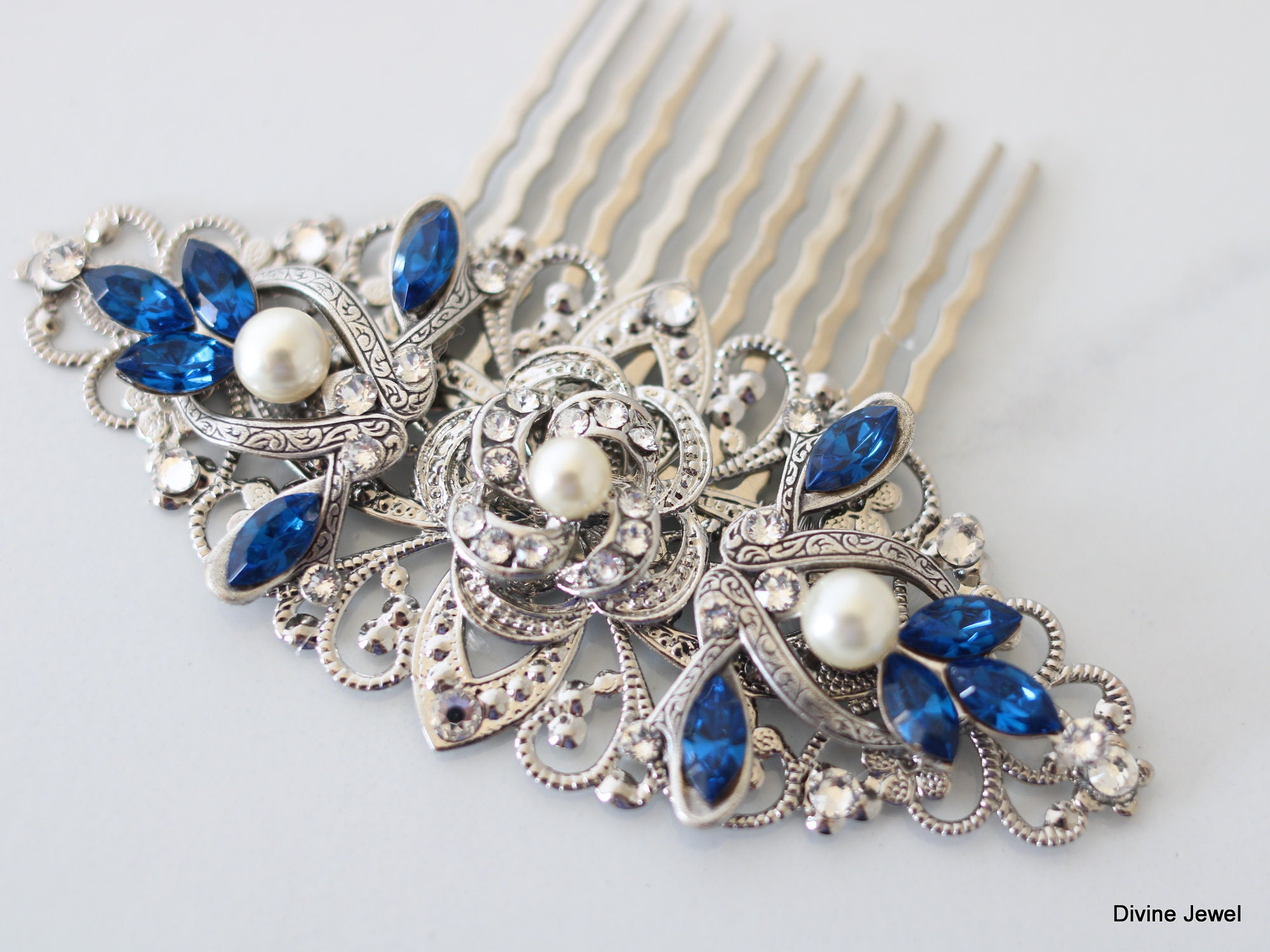 Vintage 1994 Handmade Pearl Wedding Comb Vintage Hair Comb with Pearls - Cassandra Lynne main image 2