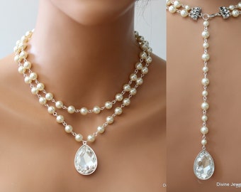 bridal crystal necklace, Wedding pearl necklace, wedding necklace bridal jewelry, rhinestone necklace, pearl necklace, vintage style, SAHARA