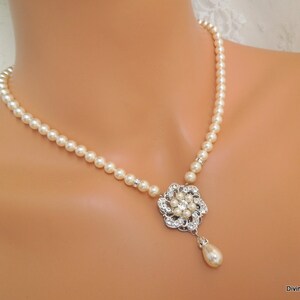 Bridal Pearl & Rhinestone Necklace: Vintage Inspired Wedding Jewelry, Amelia