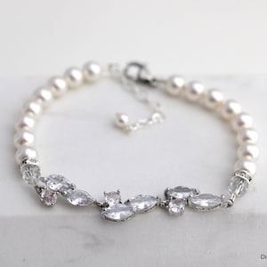 Bridal Bracelet Cubic Zirconia: Crystal & Pearl Wedding Cuff, LUISA