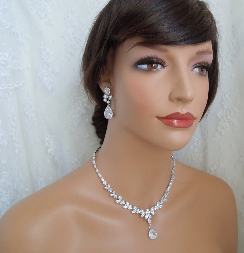 Crystal Necklace Cubic Zirconia Bridal Necklace Rhinestone Etsy