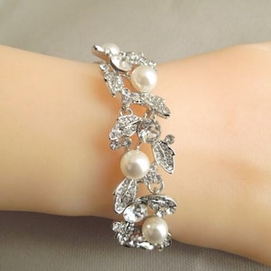 Pearl & Crystal Bridal Bracelet: Rhinestone Wedding Jewelry, PARNI