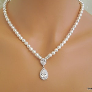 bridal Pearl Necklace, wedding rhinestone necklace, pearl necklace wedding, bridal necklace, rhinestone necklace, statement necklace, MILLA