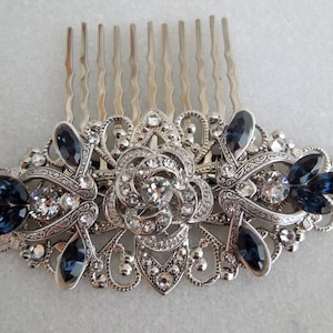 Crystal Bridal Hair Comb Wedding Hair Comb Something Blue Flower and ...