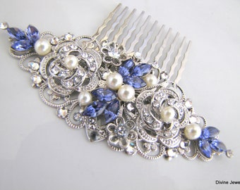 wedding hair accessory, bridal hair comb, purple crystal hair comb, crystal hair comb, rhinestone hair comb, pearl hair comb, ROSELANI