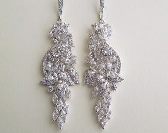 crystal Earrings dangle, cubic zirconia Earrings, rhinestone earrings chandelier, rhinestone earrings wedding, statement earrings, CZ, ELSA