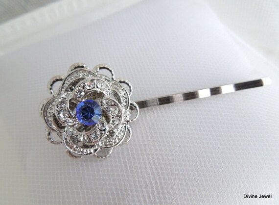 Bridal Rhinestone Hair Pin Victorian Rose Style Something Blue Etsy