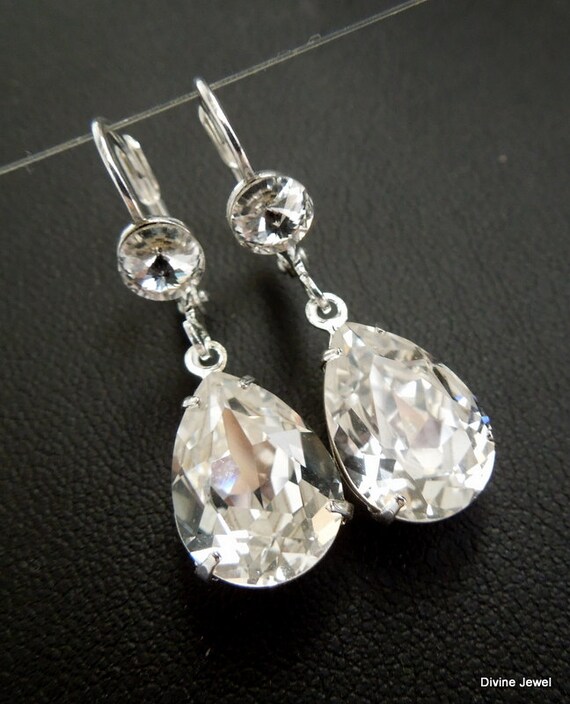 Crystal Swarovski Earrings Bridal Rhinestone Earrings teardrop | Etsy
