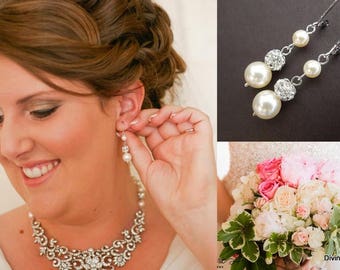 Pearl bridal Earrings, Bridal rhinestone Earrings, wedding pearl earrings, bridal Earrings chandelier, pearl earrings, drop earrings, CLAIRE