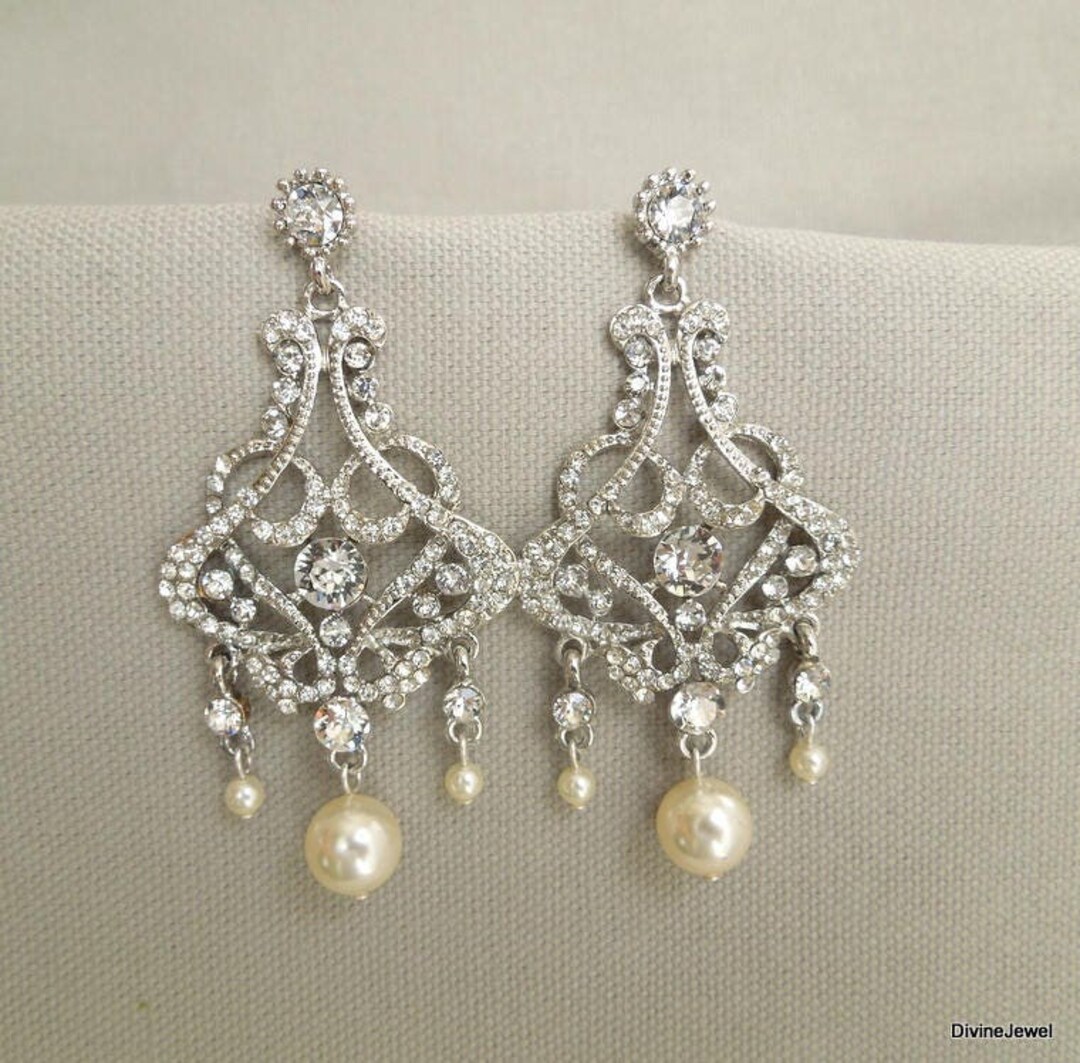 Ready To Be Regal Gold Pearl and Rhinestone Drop Earrings
