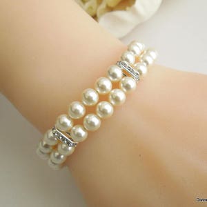 pearl bracelet, bridal bracelet, pearl rhinestone bracelet, wedding pearl bracelet, rhinestone bracelet, crystal bridal bracelet, FRANCESCA image 3